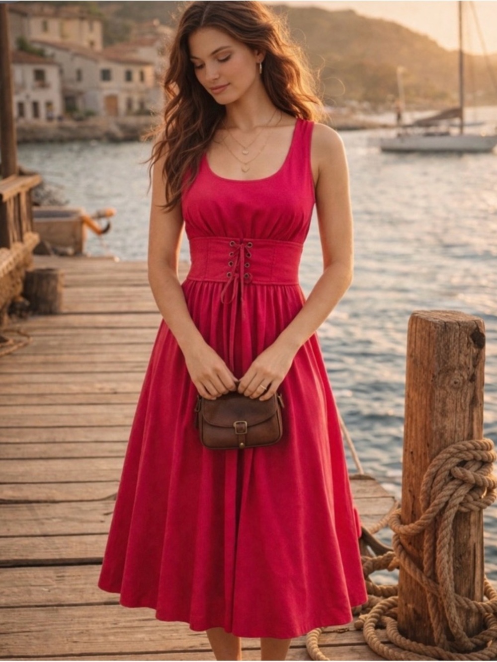 Anthropologie Plenty by Tracy Reese red corset midi dress